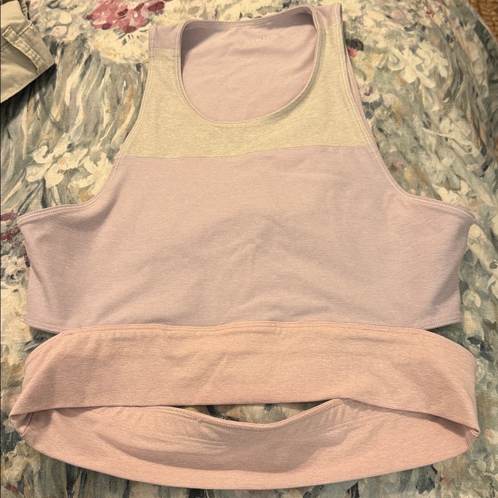 Outdoor Voices bra top, light pink purple and grey, size L